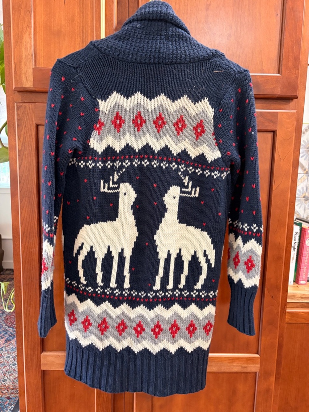 Knit Christmas Cardigan Navy Collar Cardigan with Cream Reindeer - Picture 3 of 6